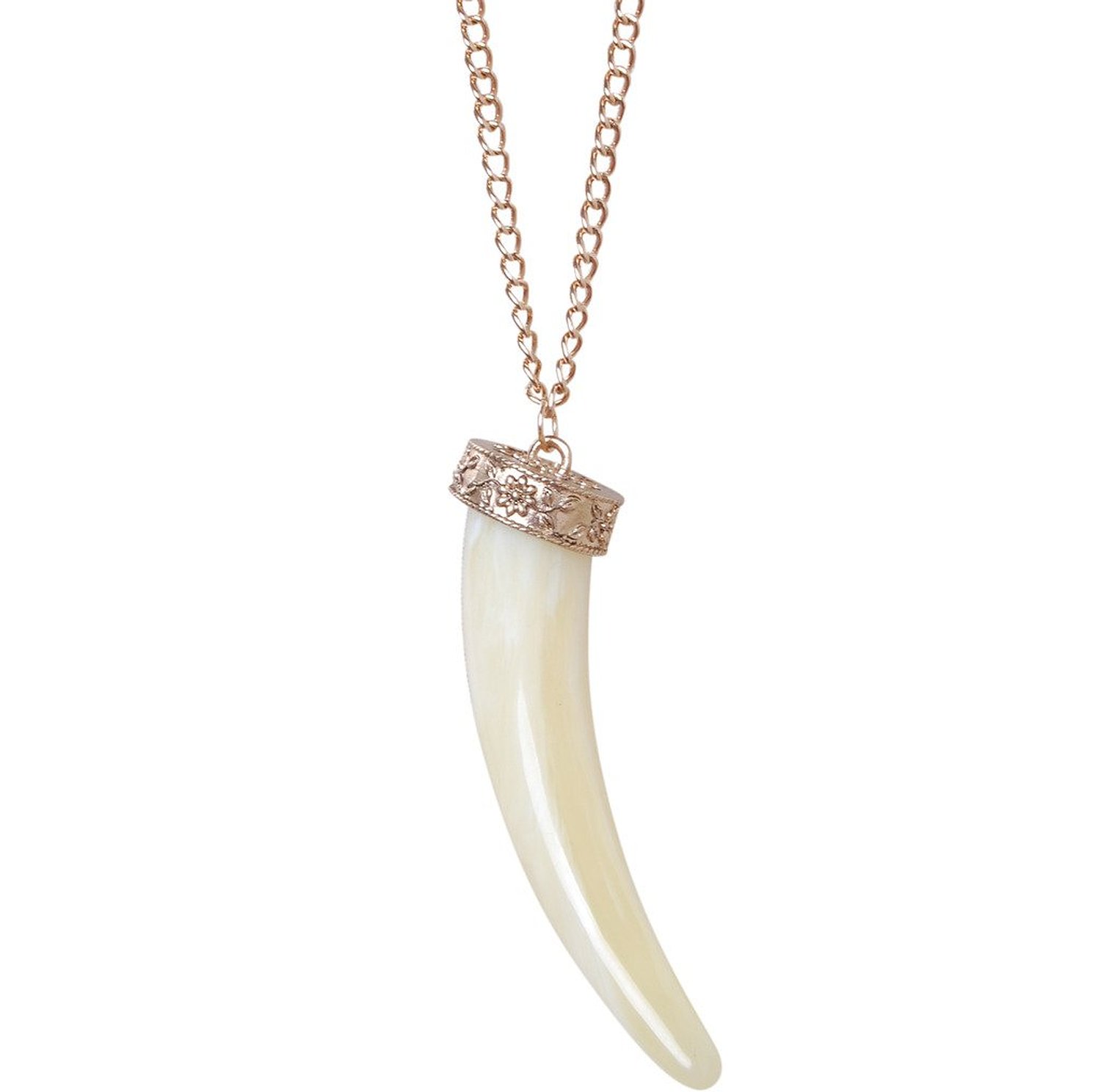 Humble Chic Women's Safari Necklace - Long Chain Necklace Faux Ivory Horn Tusk Pendant
